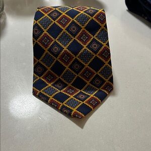 Gotti Italian silk gold red blue tie vintage